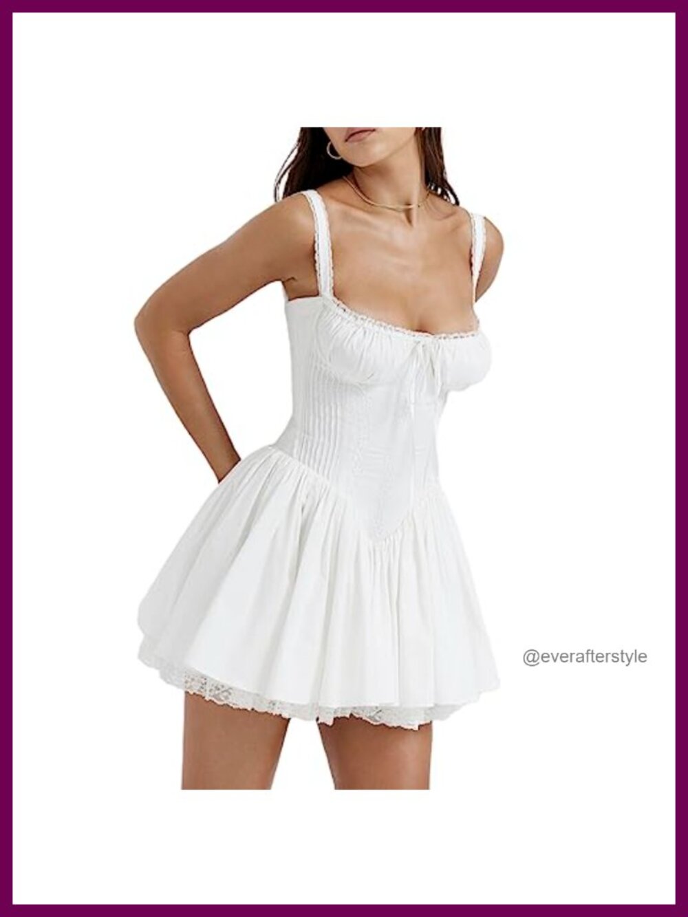 Women Square Neck Lace Trim Mini Dress Sleeveless Tie-Up A-Line